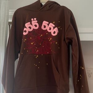 Brown Hoodie with Pink and Red Graphic